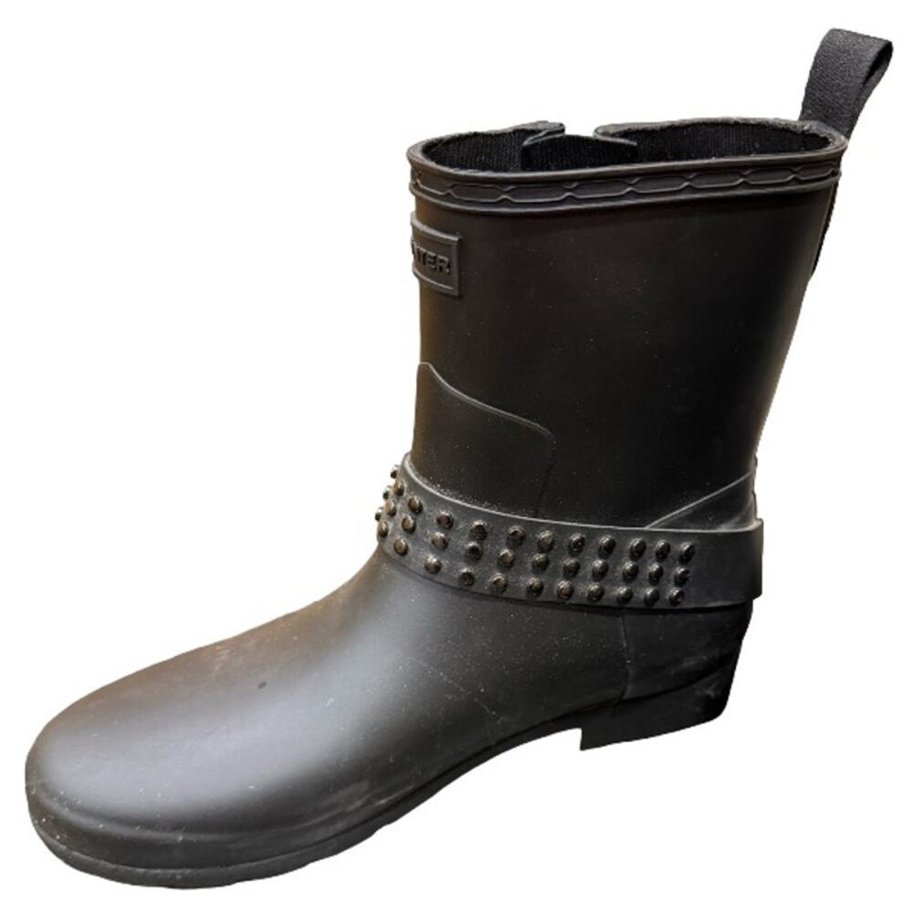 Hunter Brand Women's Stud Biker Rain Boots -Size 8 -Black - Picture 3 of 5